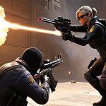 **Valorant Rivalry: Vandal vs. Phantom Dynamic.** A visually striking scene capturing the core debate between the Vandal and Phantom rifles in Valorant. On one side, a Duelist agent (e.g., Jett) is depicted landing a precise, long-range one-tap headshot with a Vandal, emphasizing its pinpoint accuracy and lethal power. On the other, a Controller agent (e.g., Viper) is shrouded in her own smoke, silently spraying down multiple enemies with a Phantom, showcasing its quiet firing and large magazine capacity for close-to-medium range engagements. The image should highlight the distinct playstyles and effectiveness of both iconic weapons in an intense, action-packed moment.
