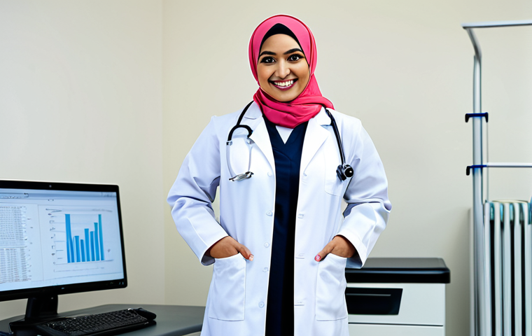 ** "A fully clothed, professional female doctor wearing a modest hijab and lab coat, smiling warmly in a modern, clean hospital setting. Appropriate attire, safe for work. Perfect anatomy, correct proportions, well-formed hands, proper finger count, natural pose, professional lighting, high quality." **