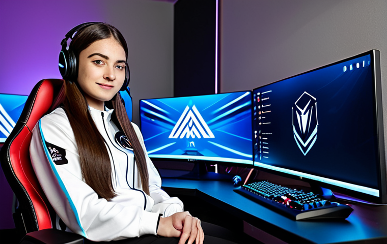 ** "A professional female gamer, fully clothed in modest esports attire with team branding, sitting in a gaming chair in front of a multi-monitor setup. Background features a clean, modern gaming room with RGB lighting. Perfect anatomy, correct proportions, well-formed hands, proper finger count, natural pose, professional, family-friendly, safe for work, appropriate content." **