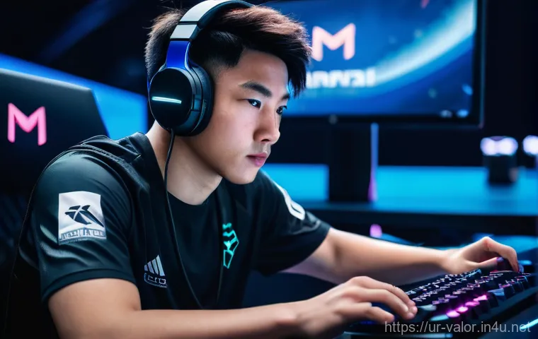 발로란트 세계 챔피언십 정보 - **Prompt:** A dynamic, close-up shot of an esports professional player during a critical moment in a...