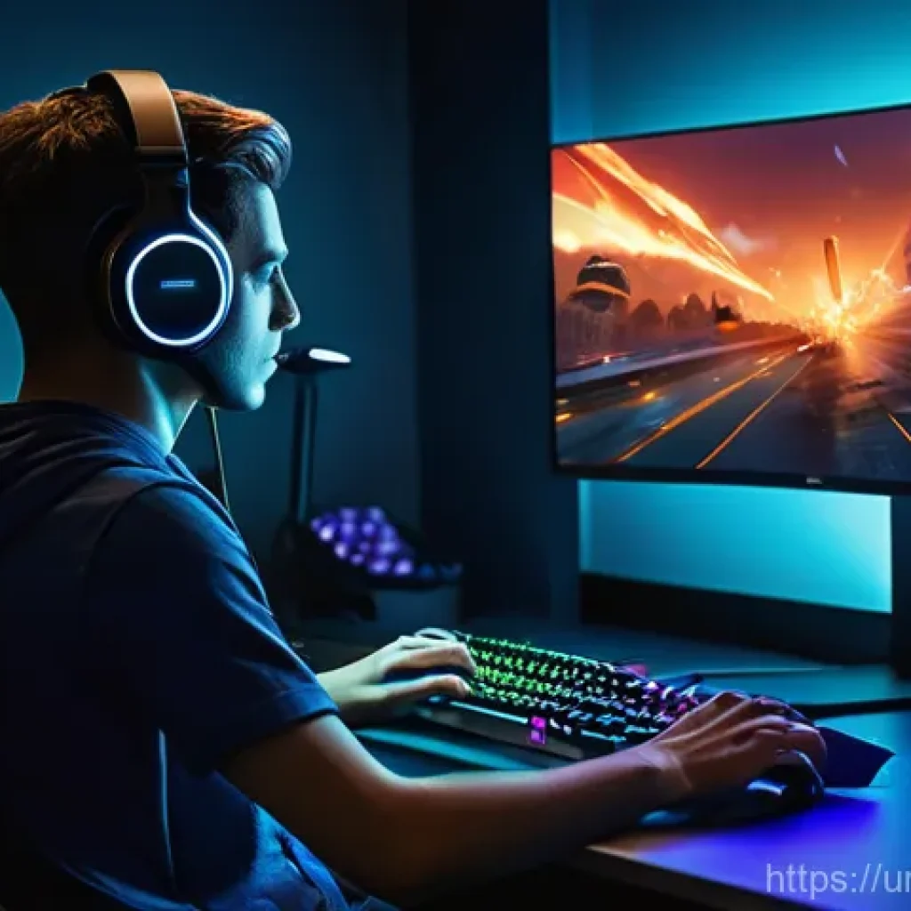 발로란트 FPS 상승 설정법 - **Prompt:** A young, focused gamer, either male or female, seated at a modern gaming desk. Their int...