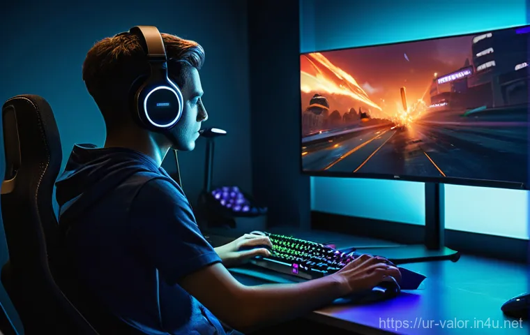 발로란트 FPS 상승 설정법 - **Prompt:** A young, focused gamer, either male or female, seated at a modern gaming desk. Their int...