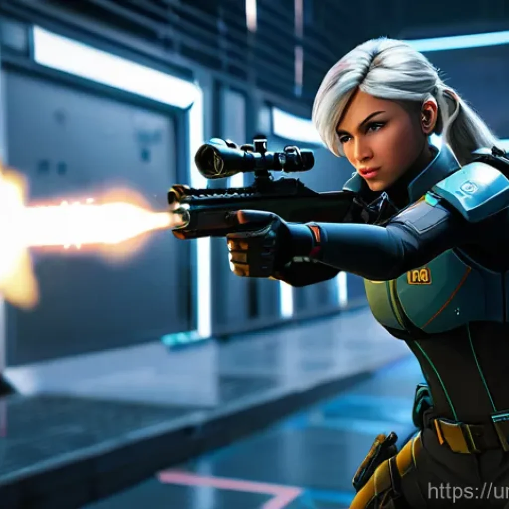 발로란트 커스텀 게임 활용법 - **Valorant Agent Practicing Aim and Reflexes in Custom Game** A highly detailed, action-oriented...