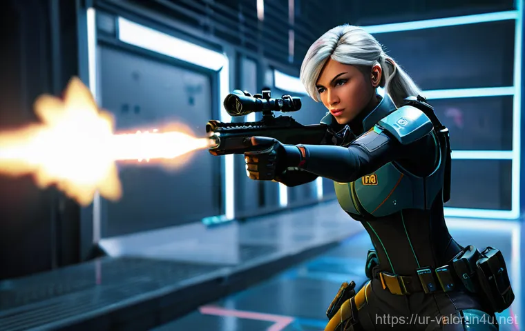 발로란트 커스텀 게임 활용법 - **Valorant Agent Practicing Aim and Reflexes in Custom Game** A highly detailed, action-oriented...