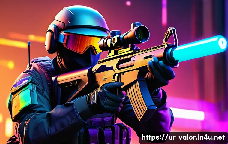 발로란트 스펙트럼 및 옵시디언 스킨 리뷰 - A high-resolution digital artwork of a Valorant player holding a weapon adorned with the Spectrum sk...