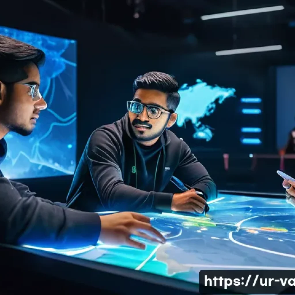 발로란트 커뮤니티에서 살아남는 법 - A dynamic esports team meeting scene in a modern gaming arena, featuring five diverse South Asian pl...