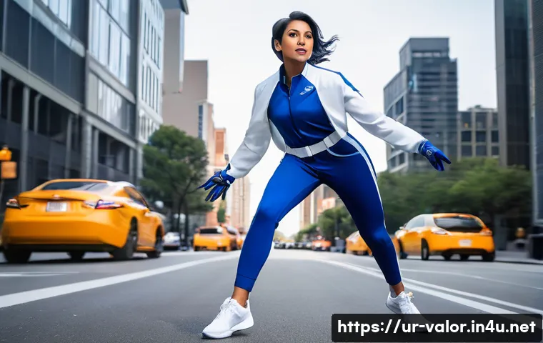 발로란트 인기 코스프레 캐릭터 - A dynamic cosplay scene featuring a young South Asian woman embodying Jett from Valorant, dressed in...