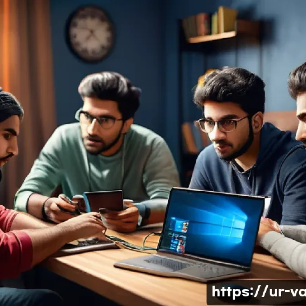 발로란트 랭크별 플레이 시간 분석 - A detailed scene of a diverse group of beginner gamers in a cozy home setting, all wearing casual cl...