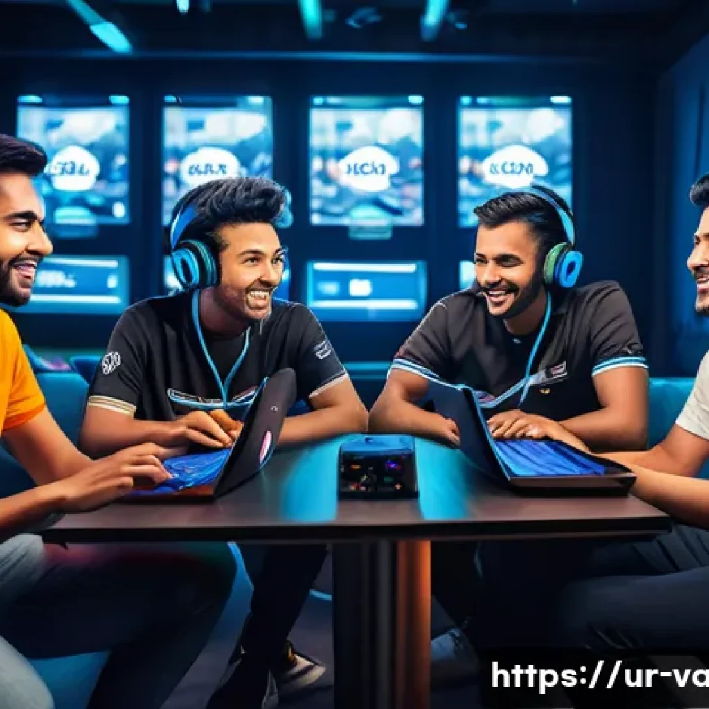 발로란트 아시아 서버 특징 - A vibrant digital esports scene set in an Asian city, featuring diverse young gamers of South Asian ...