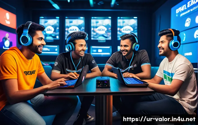발로란트 아시아 서버 특징 - A vibrant digital esports scene set in an Asian city, featuring diverse young gamers of South Asian ...