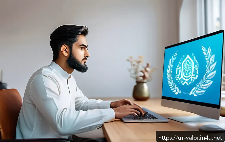 발로란트 계정 공유의 문제점 - A detailed digital illustration showing a young South Asian man in traditional Pakistani attire sitt...