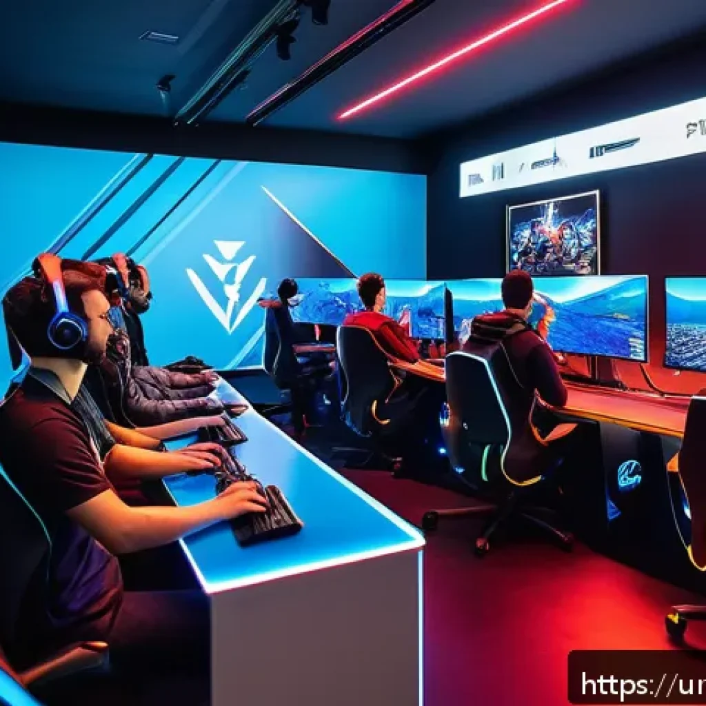 발로란트 유럽 서버 특징 - A dynamic esports gaming scene set in a modern European internet caf&eacute;, featuring diverse young playe...