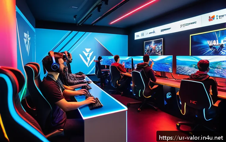 발로란트 유럽 서버 특징 - A dynamic esports gaming scene set in a modern European internet café, featuring diverse young playe...