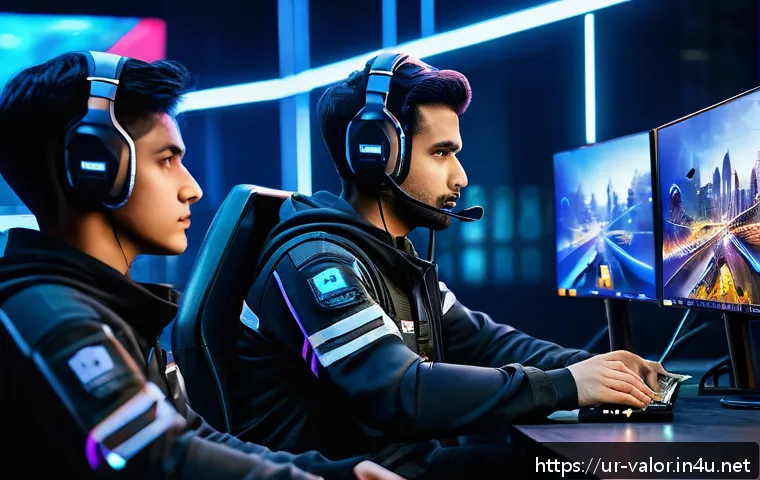 발로란트 유저 피드백 반영 콘텐츠 - A dynamic esports arena scene showing a diverse team of Valorant agents strategizing intensely befor...