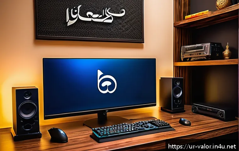 발로란트 클립 만들기 팁 - A modern gaming setup in a cozy, culturally rich Pakistani room featuring traditional wooden shelves...