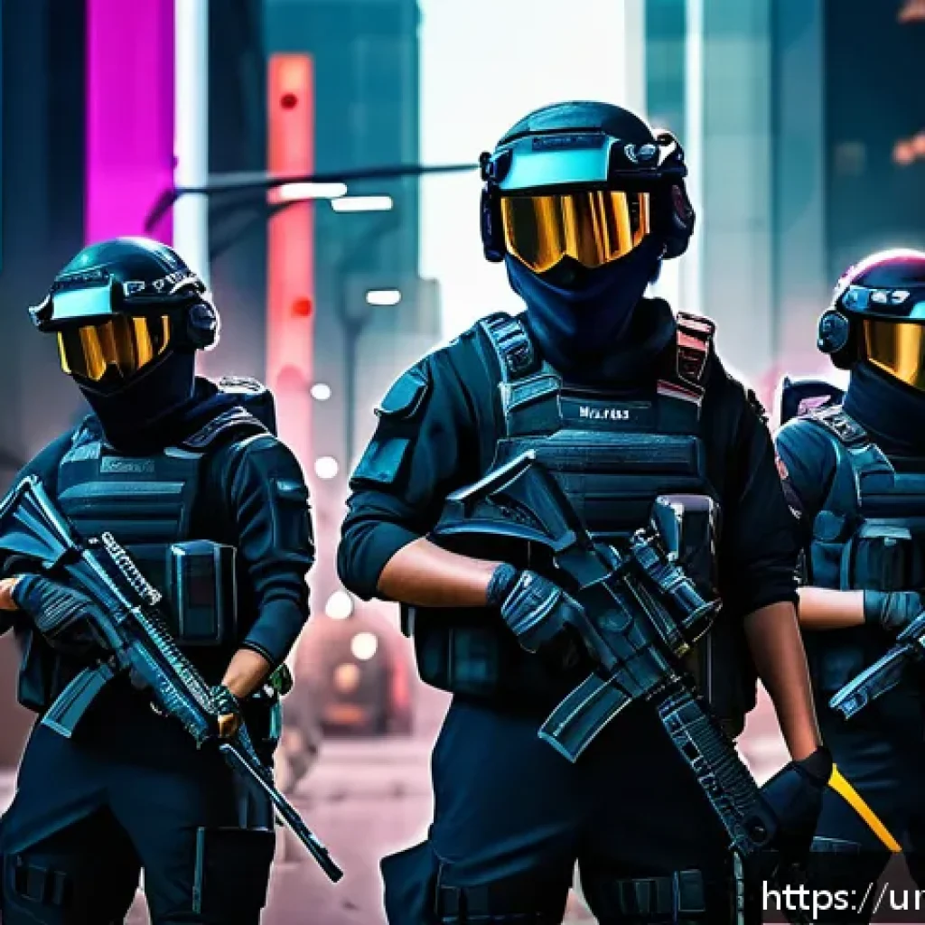 발로란트 새로운 모드의 가능성 - A dynamic Valorant game scene showcasing a diverse team of four agents in tactical gear coordinating...