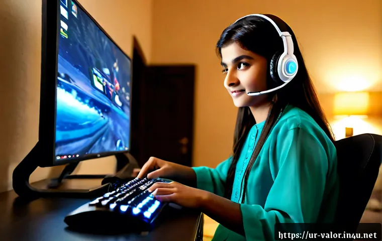 Home 17 발로란트 경기 중 채팅 예절 - Photorealistic Pakistani teenage gamer wearing a modest shalwar kameez and headset at a tidy home de...